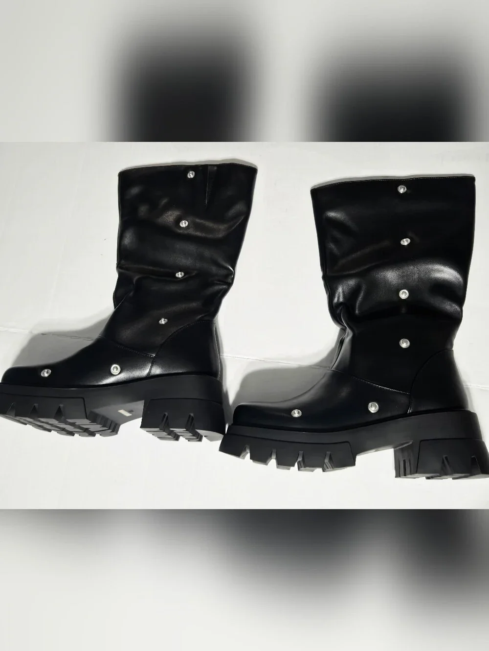 Size 7.5 Black Platform Boots w/ Removable Snap-On Wrap Panels Chunky Lug Sole